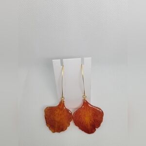 Elegant Gold and Orange Leaf Earrings